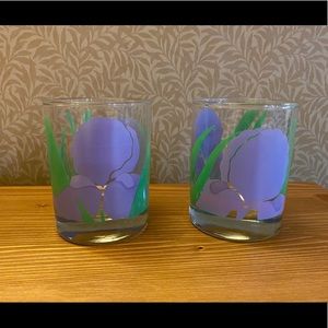 Purple Iris Green Leaves La Rue Vintage 2 Glasses